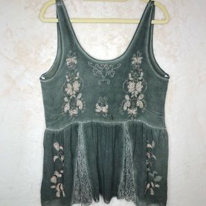FOREVER 21 OLIVE GREEN FLOWY LACE TANK SZ LARGE